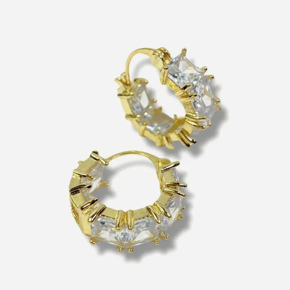Square Crystal Hoop Earrings Gold Tone Sparkle Evening Elegant Formal Black Tie